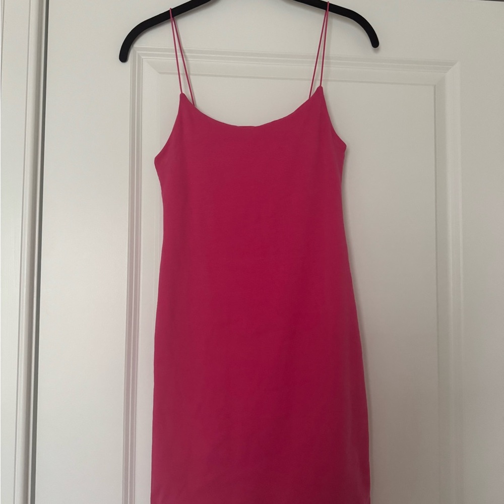 Zara Bright Pink Slip Dress with Double Spaghetti Straps